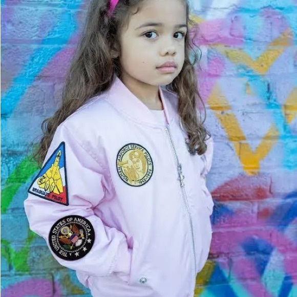Kids Pink Bomber Jacket with Patches - Picture 1 of 4